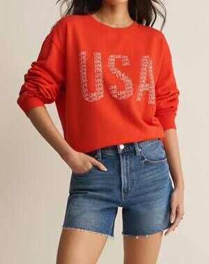 NEW Z SUPPLY love usa boyfriend sweatshirt in red